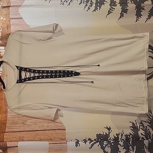 White semi sheer dress beach cover up with lace up peek a boo front